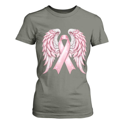 Breast Cancer Warrior Support T Shirt For Women Pink Ribbon Angel Wings Hope
