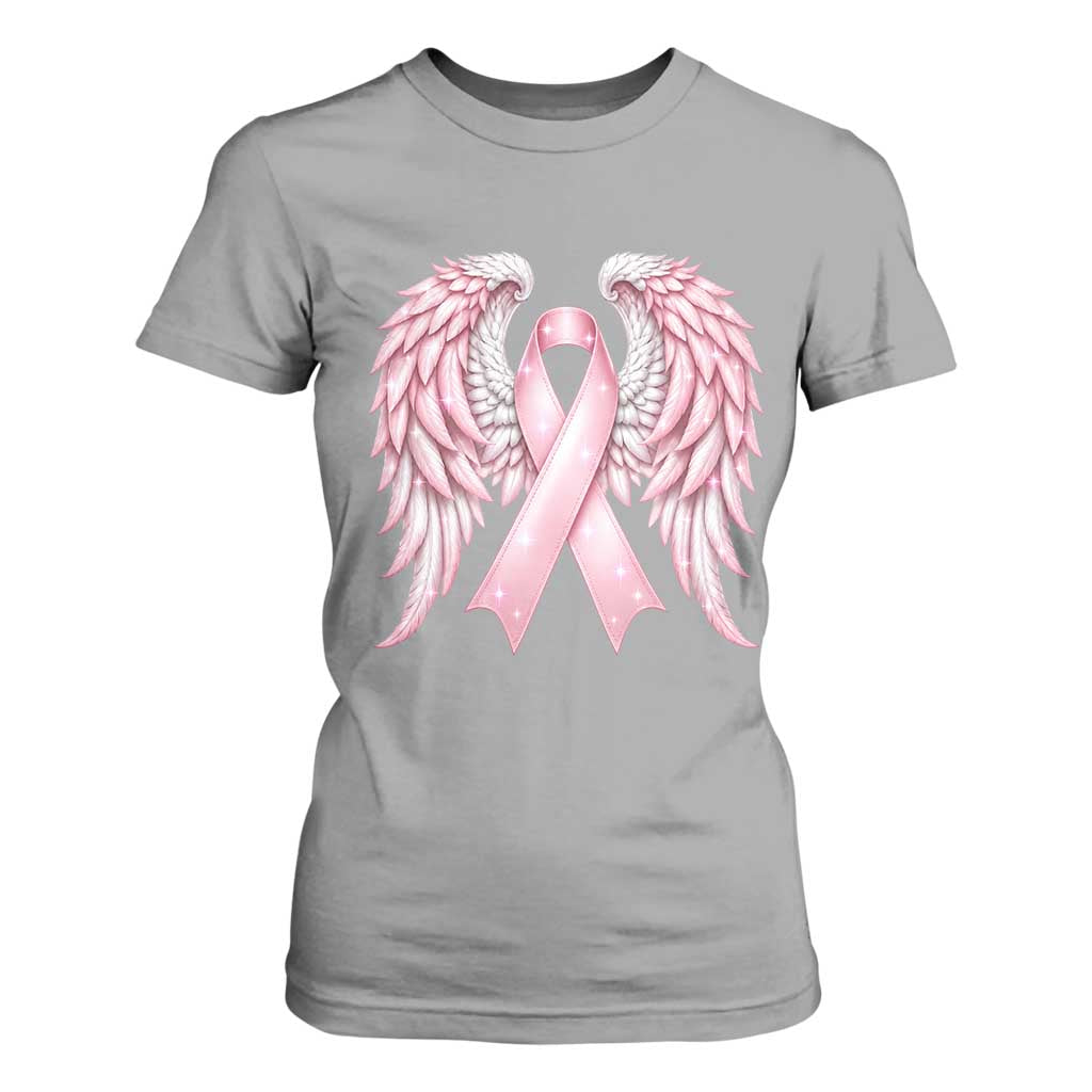 Breast Cancer Warrior Support T Shirt For Women Pink Ribbon Angel Wings Hope
