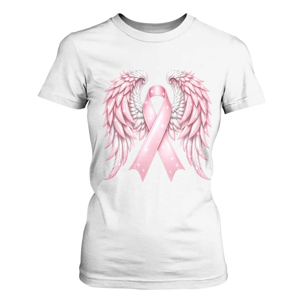 Breast Cancer Warrior Support T Shirt For Women Pink Ribbon Angel Wings Hope