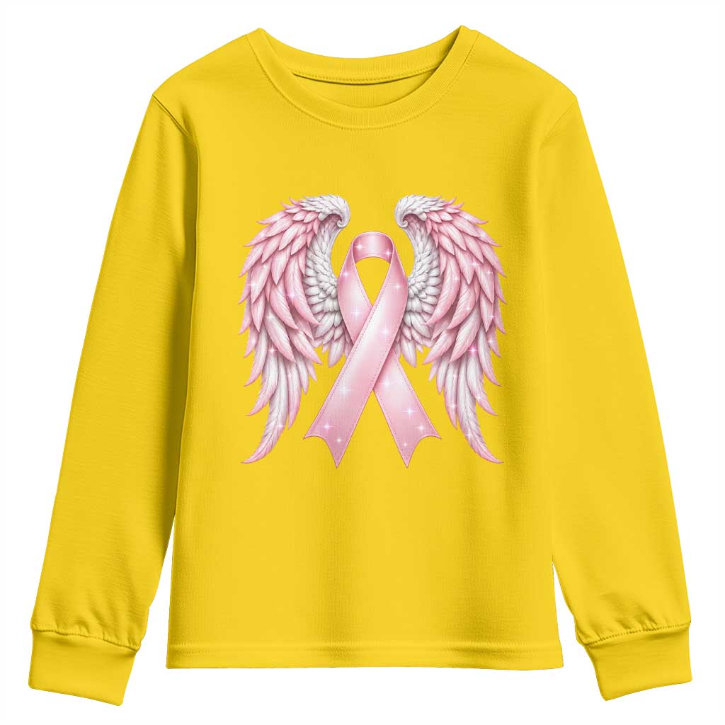 Breast Cancer Warrior Support Youth Sweatshirt Pink Ribbon Angel Wings Hope
