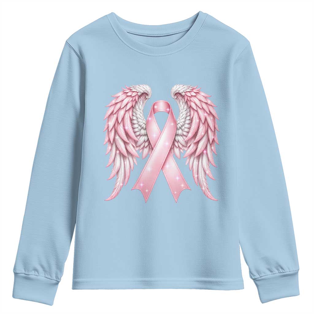 Breast Cancer Warrior Support Youth Sweatshirt Pink Ribbon Angel Wings Hope