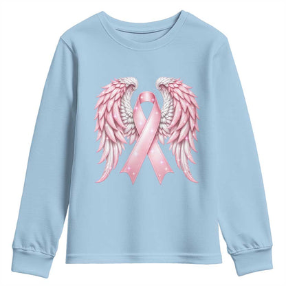 Breast Cancer Warrior Support Youth Sweatshirt Pink Ribbon Angel Wings Hope