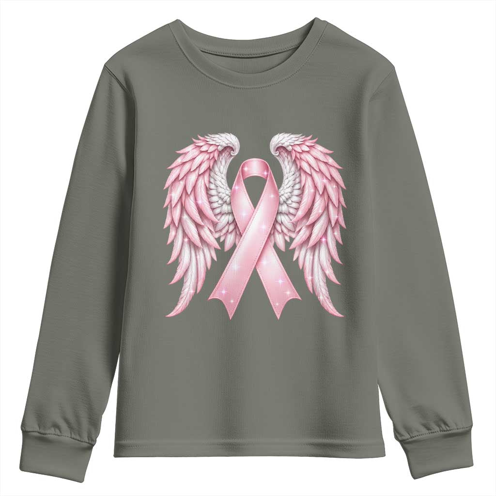Breast Cancer Warrior Support Youth Sweatshirt Pink Ribbon Angel Wings Hope
