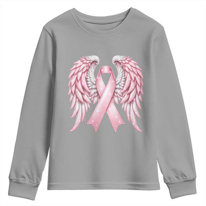 Breast Cancer Warrior Support Youth Sweatshirt Pink Ribbon Angel Wings Hope