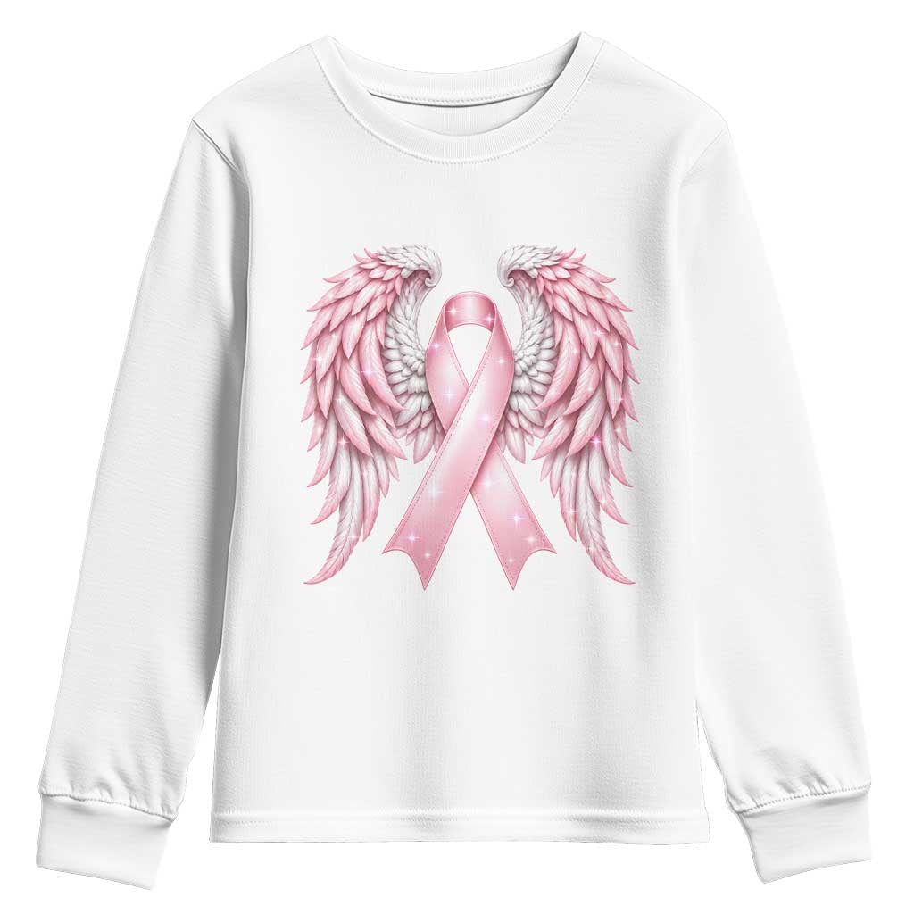 Breast Cancer Warrior Support Youth Sweatshirt Pink Ribbon Angel Wings Hope