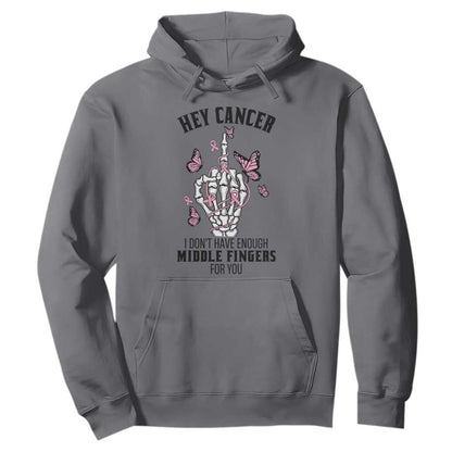 Breast Cancer Warrior Support Hoodie I Dont Have Enough Middle Fingers Pink Ribbon Skeleton