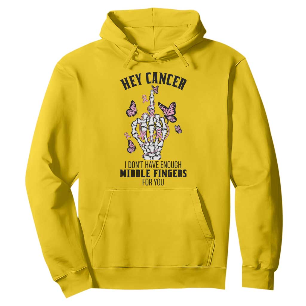 Breast Cancer Warrior Support Hoodie I Dont Have Enough Middle Fingers Pink Ribbon Skeleton