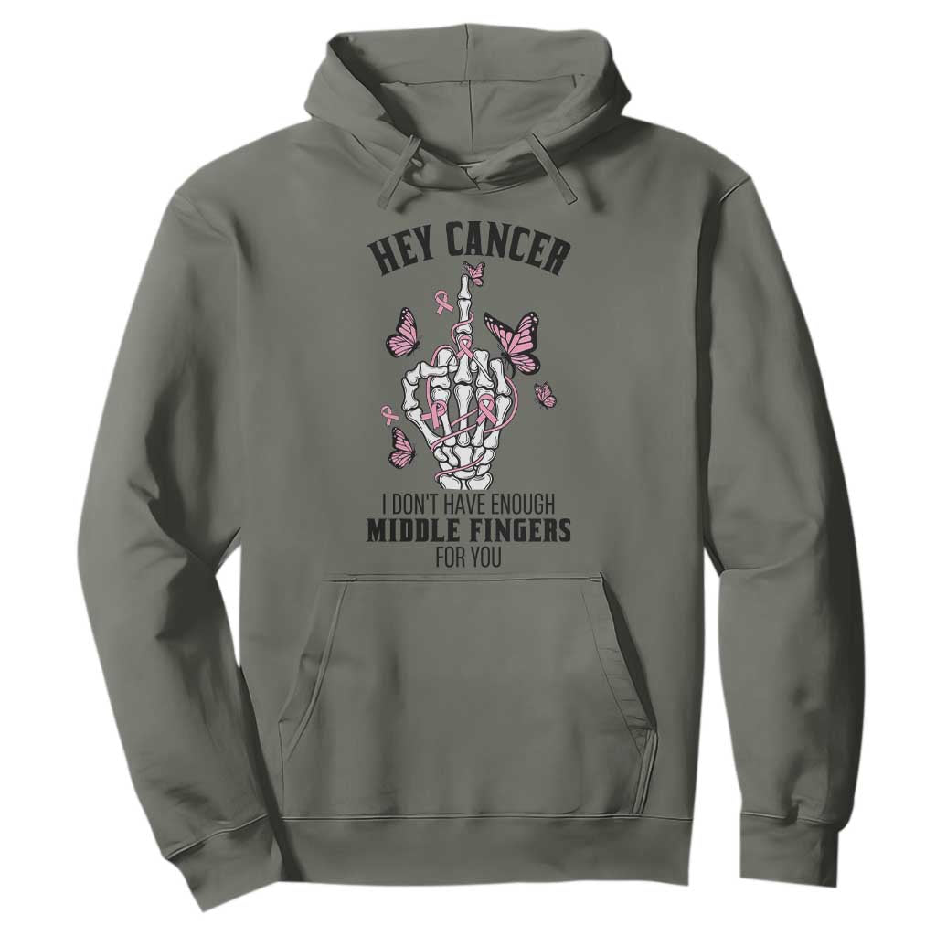 Breast Cancer Warrior Support Hoodie I Dont Have Enough Middle Fingers Pink Ribbon Skeleton