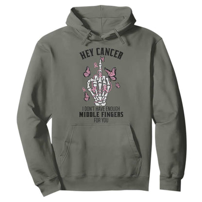 Breast Cancer Warrior Support Hoodie I Dont Have Enough Middle Fingers Pink Ribbon Skeleton
