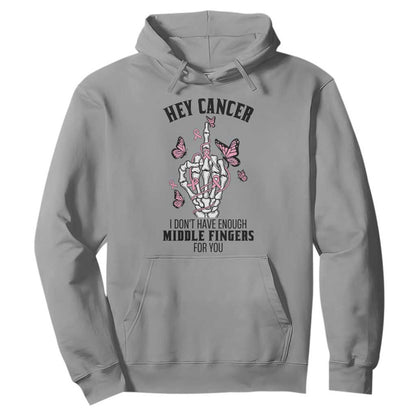 Breast Cancer Warrior Support Hoodie I Dont Have Enough Middle Fingers Pink Ribbon Skeleton