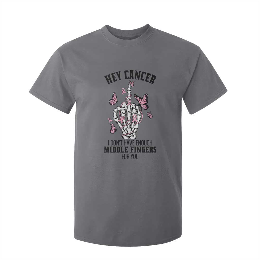 Breast Cancer Warrior Support T Shirt For Kid I Dont Have Enough Middle Fingers Pink Ribbon Skeleton