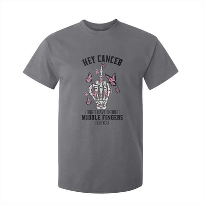 Breast Cancer Warrior Support T Shirt For Kid I Dont Have Enough Middle Fingers Pink Ribbon Skeleton