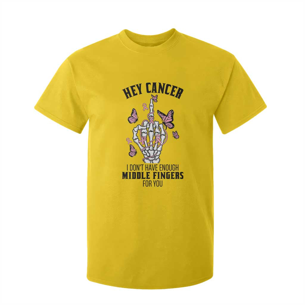 Breast Cancer Warrior Support T Shirt For Kid I Dont Have Enough Middle Fingers Pink Ribbon Skeleton