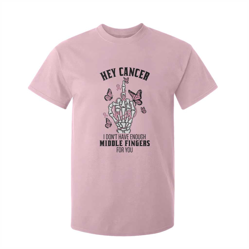 Breast Cancer Warrior Support T Shirt For Kid I Dont Have Enough Middle Fingers Pink Ribbon Skeleton