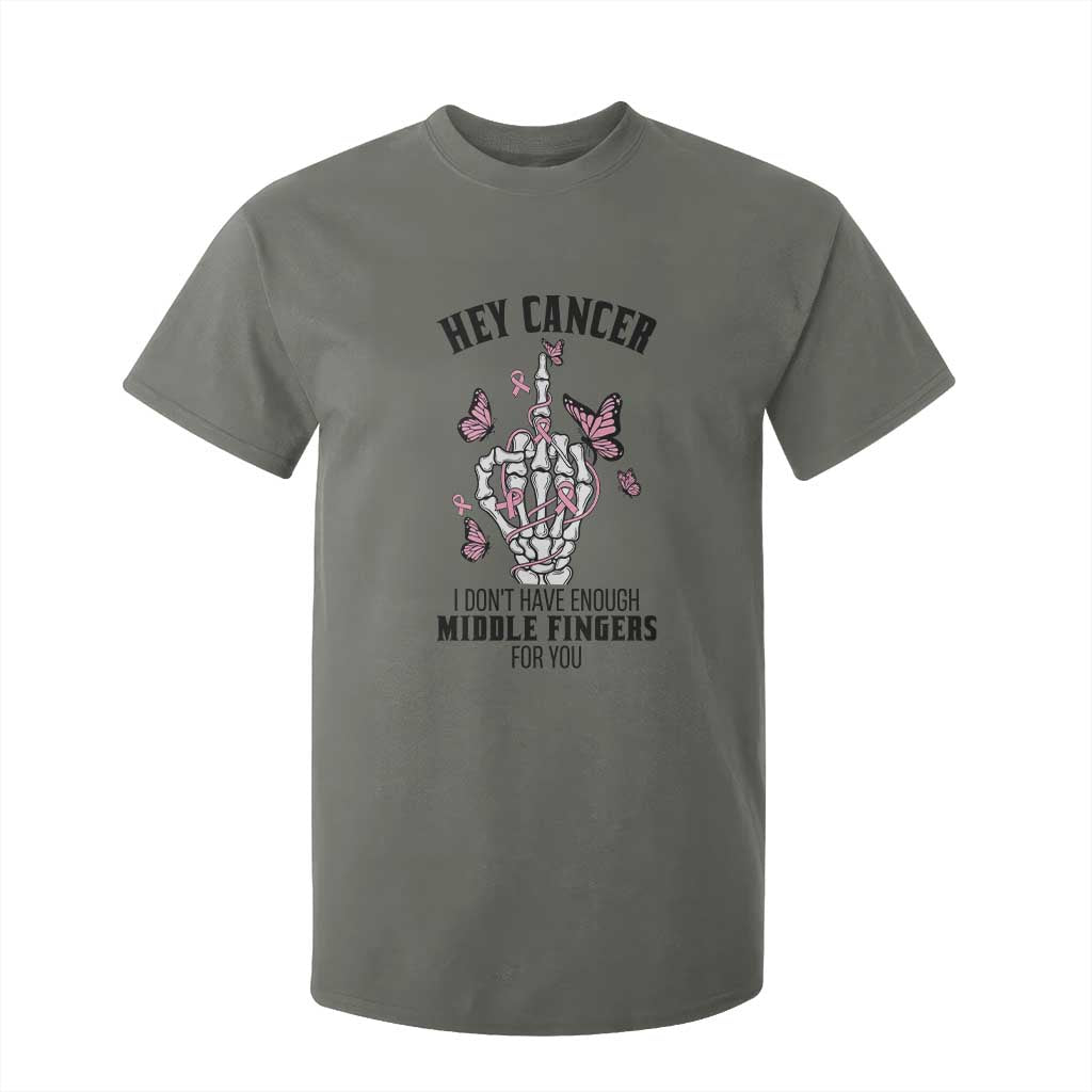 Breast Cancer Warrior Support T Shirt For Kid I Dont Have Enough Middle Fingers Pink Ribbon Skeleton