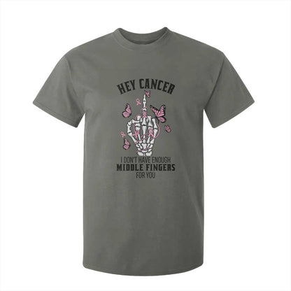 Breast Cancer Warrior Support T Shirt For Kid I Dont Have Enough Middle Fingers Pink Ribbon Skeleton
