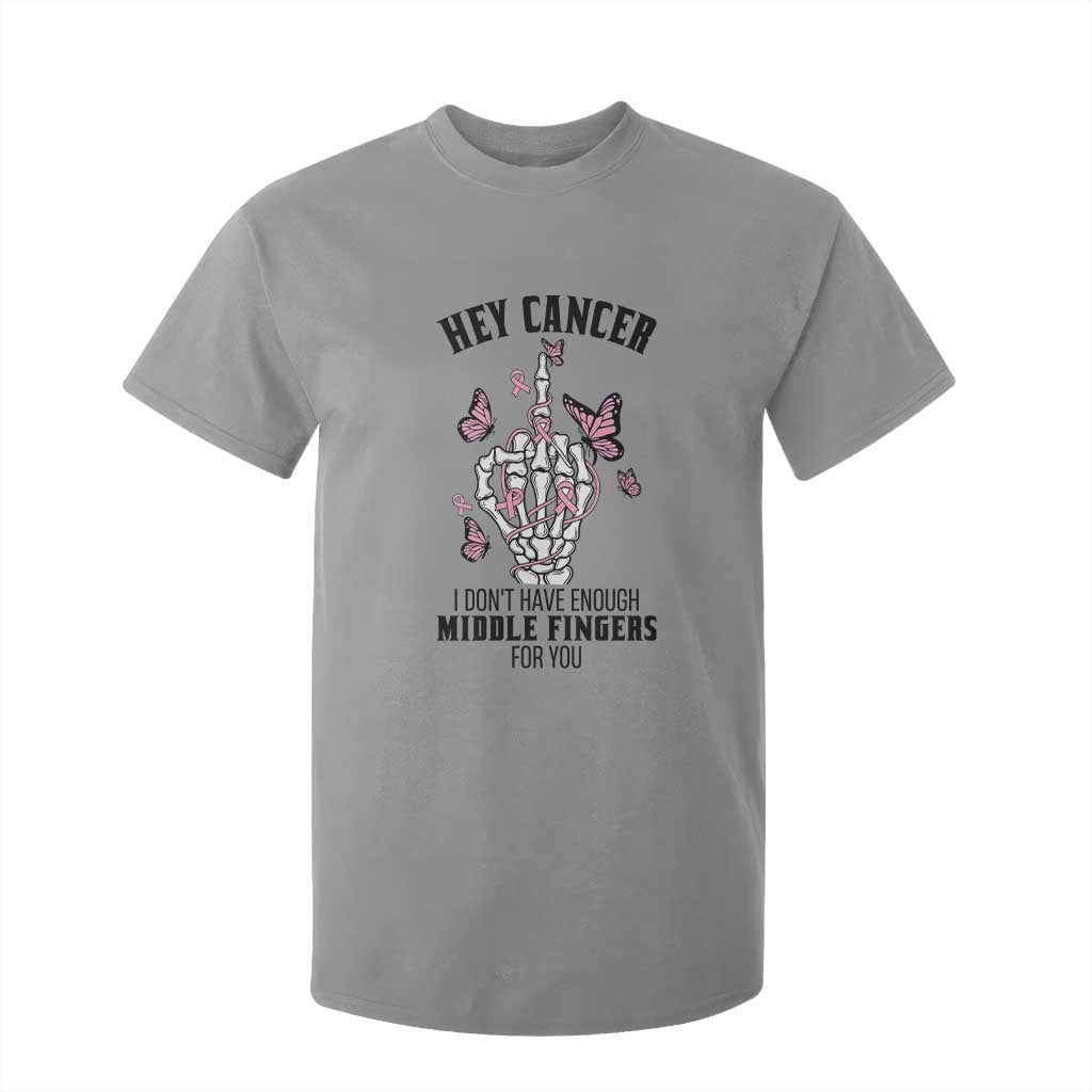 Breast Cancer Warrior Support T Shirt For Kid I Dont Have Enough Middle Fingers Pink Ribbon Skeleton