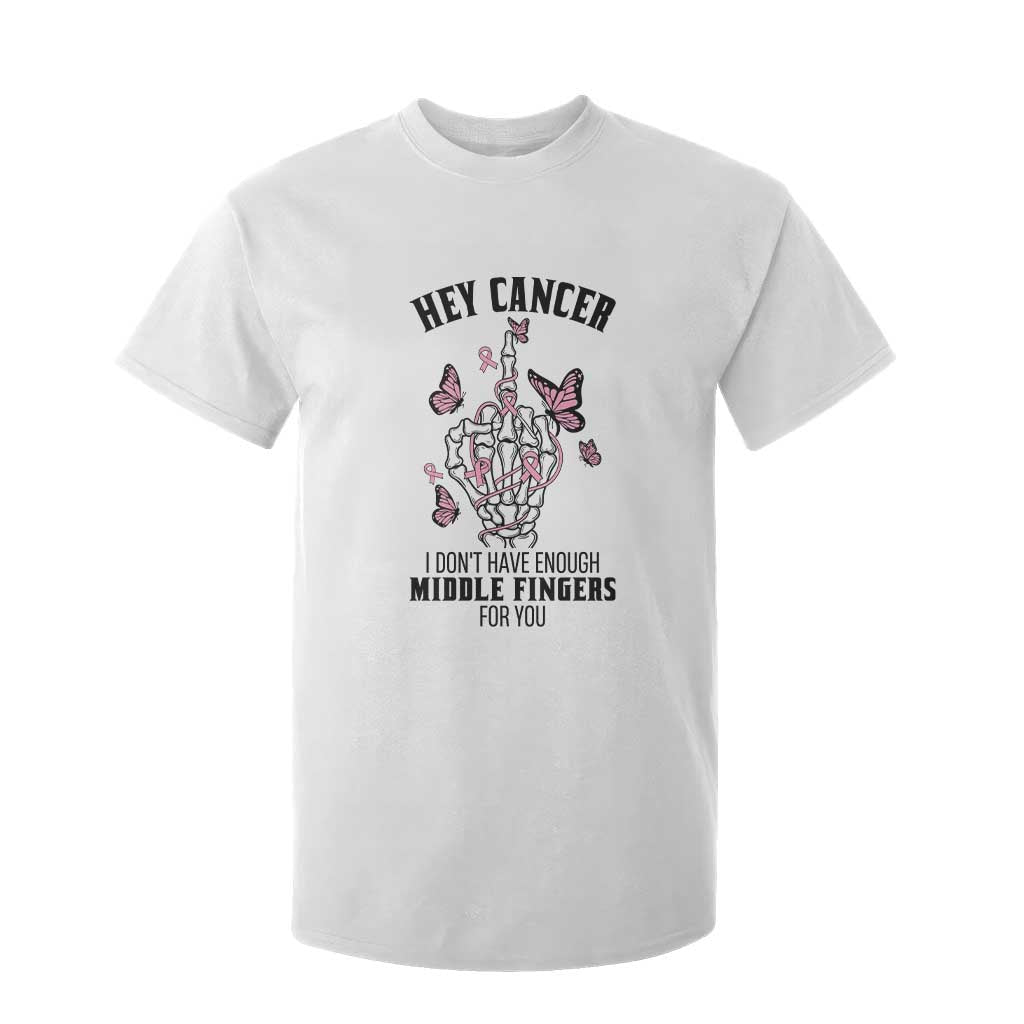 Breast Cancer Warrior Support T Shirt For Kid I Dont Have Enough Middle Fingers Pink Ribbon Skeleton