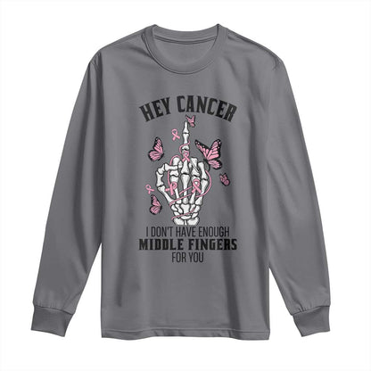 Breast Cancer Warrior Support Long Sleeve Shirt I Dont Have Enough Middle Fingers Pink Ribbon Skeleton