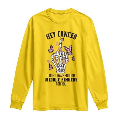 Breast Cancer Warrior Support Long Sleeve Shirt I Dont Have Enough Middle Fingers Pink Ribbon Skeleton