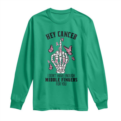 Breast Cancer Warrior Support Long Sleeve Shirt I Dont Have Enough Middle Fingers Pink Ribbon Skeleton