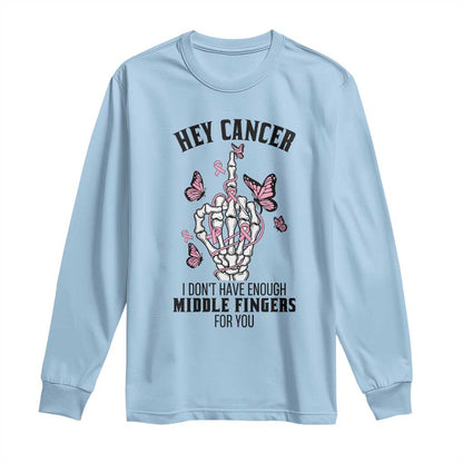 Breast Cancer Warrior Support Long Sleeve Shirt I Dont Have Enough Middle Fingers Pink Ribbon Skeleton