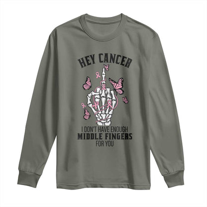 Breast Cancer Warrior Support Long Sleeve Shirt I Dont Have Enough Middle Fingers Pink Ribbon Skeleton