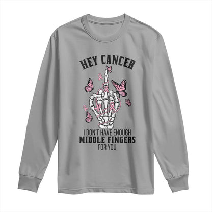 Breast Cancer Warrior Support Long Sleeve Shirt I Dont Have Enough Middle Fingers Pink Ribbon Skeleton