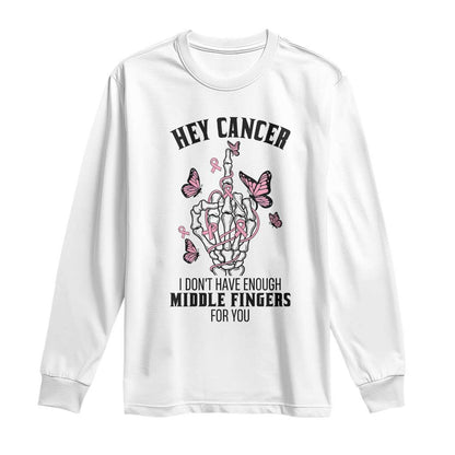 Breast Cancer Warrior Support Long Sleeve Shirt I Dont Have Enough Middle Fingers Pink Ribbon Skeleton