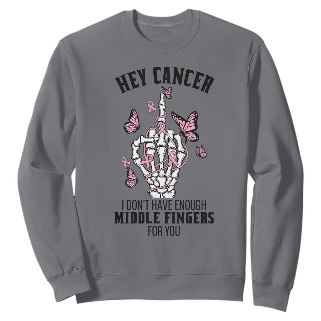 Breast Cancer Warrior Support Sweatshirt I Dont Have Enough Middle Fingers Pink Ribbon Skeleton