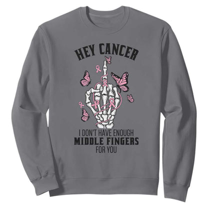 Breast Cancer Warrior Support Sweatshirt I Dont Have Enough Middle Fingers Pink Ribbon Skeleton