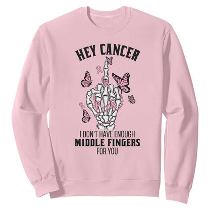 Breast Cancer Warrior Support Sweatshirt I Dont Have Enough Middle Fingers Pink Ribbon Skeleton