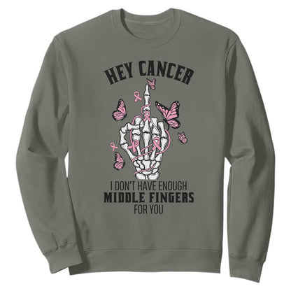 Breast Cancer Warrior Support Sweatshirt I Dont Have Enough Middle Fingers Pink Ribbon Skeleton