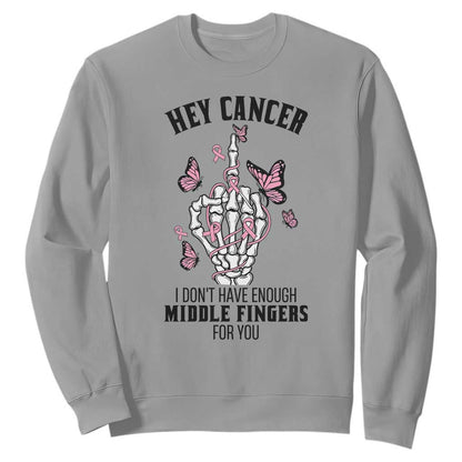 Breast Cancer Warrior Support Sweatshirt I Dont Have Enough Middle Fingers Pink Ribbon Skeleton