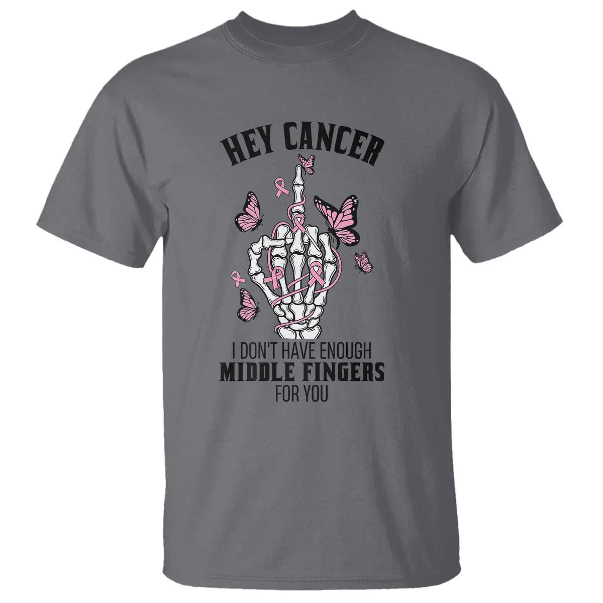 Breast Cancer Warrior Support T Shirt I Dont Have Enough Middle Fingers Pink Ribbon Skeleton