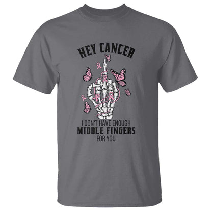 Breast Cancer Warrior Support T Shirt I Dont Have Enough Middle Fingers Pink Ribbon Skeleton