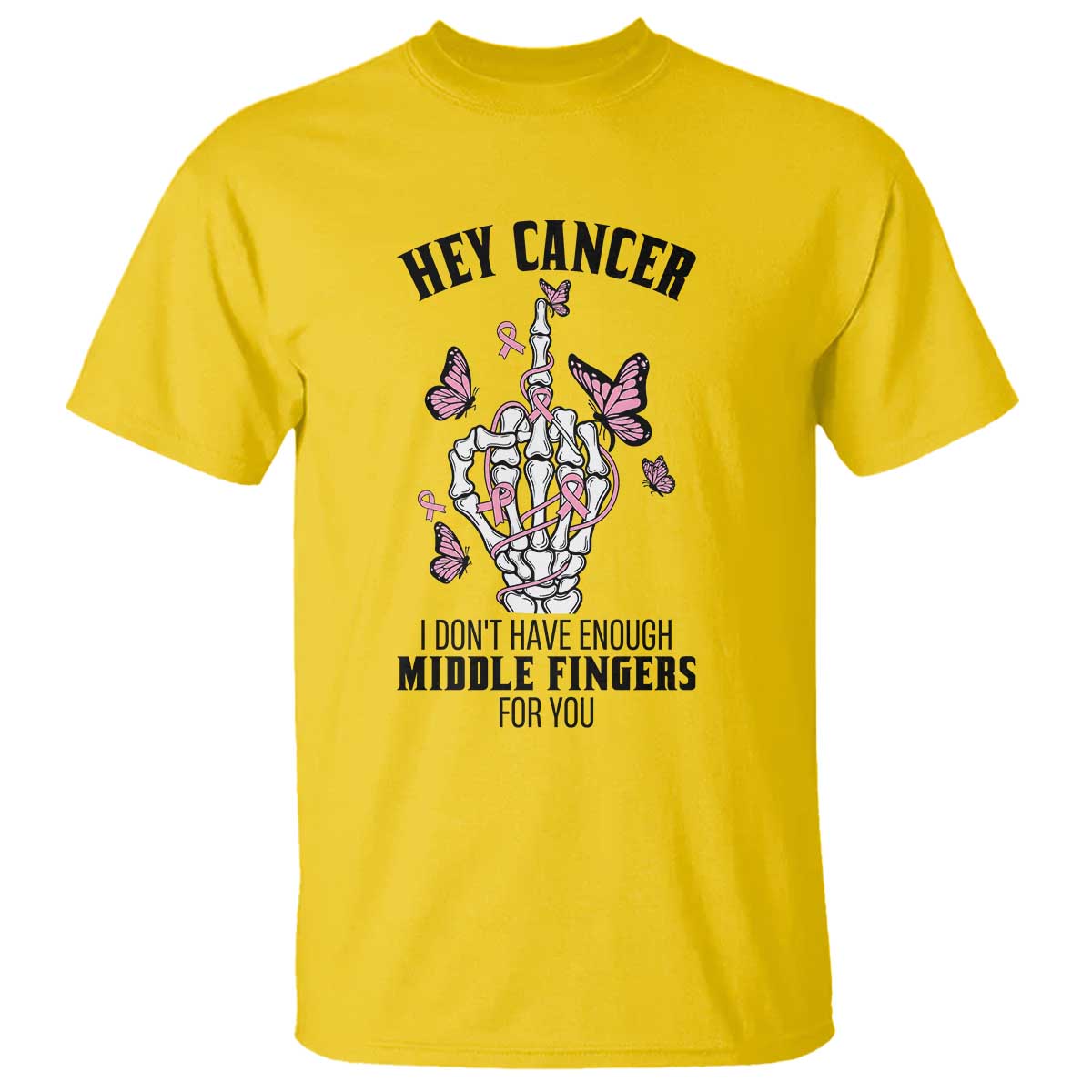Breast Cancer Warrior Support T Shirt I Dont Have Enough Middle Fingers Pink Ribbon Skeleton