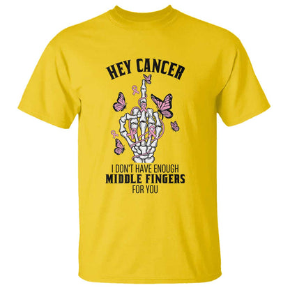 Breast Cancer Warrior Support T Shirt I Dont Have Enough Middle Fingers Pink Ribbon Skeleton