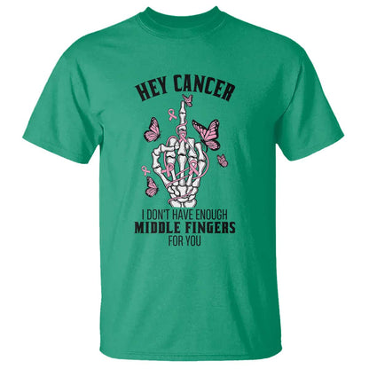 Breast Cancer Warrior Support T Shirt I Dont Have Enough Middle Fingers Pink Ribbon Skeleton