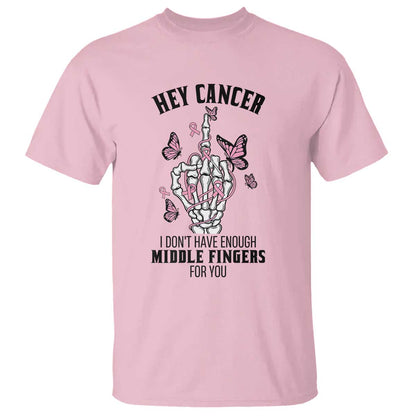 Breast Cancer Warrior Support T Shirt I Dont Have Enough Middle Fingers Pink Ribbon Skeleton
