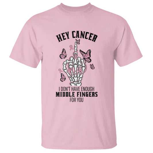 Breast Cancer Warrior Support T Shirt I Dont Have Enough Middle Fingers Pink Ribbon Skeleton