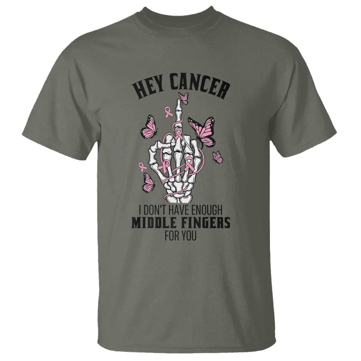 Breast Cancer Warrior Support T Shirt I Dont Have Enough Middle Fingers Pink Ribbon Skeleton