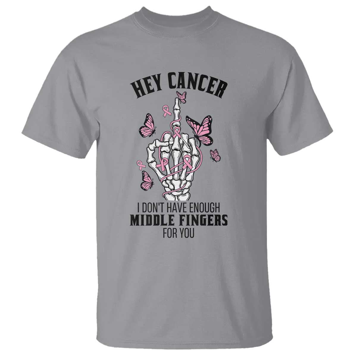 Breast Cancer Warrior Support T Shirt I Dont Have Enough Middle Fingers Pink Ribbon Skeleton