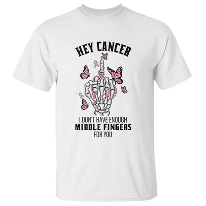 Breast Cancer Warrior Support T Shirt I Dont Have Enough Middle Fingers Pink Ribbon Skeleton