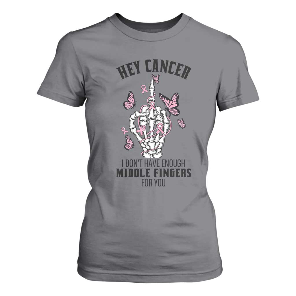 Breast Cancer Warrior Support T Shirt For Women I Dont Have Enough Middle Fingers Pink Ribbon Skeleton
