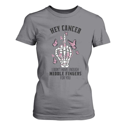 Breast Cancer Warrior Support T Shirt For Women I Dont Have Enough Middle Fingers Pink Ribbon Skeleton