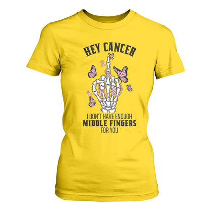 Breast Cancer Warrior Support T Shirt For Women I Dont Have Enough Middle Fingers Pink Ribbon Skeleton