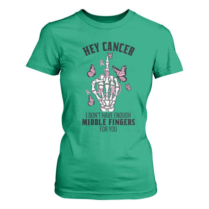 Breast Cancer Warrior Support T Shirt For Women I Dont Have Enough Middle Fingers Pink Ribbon Skeleton