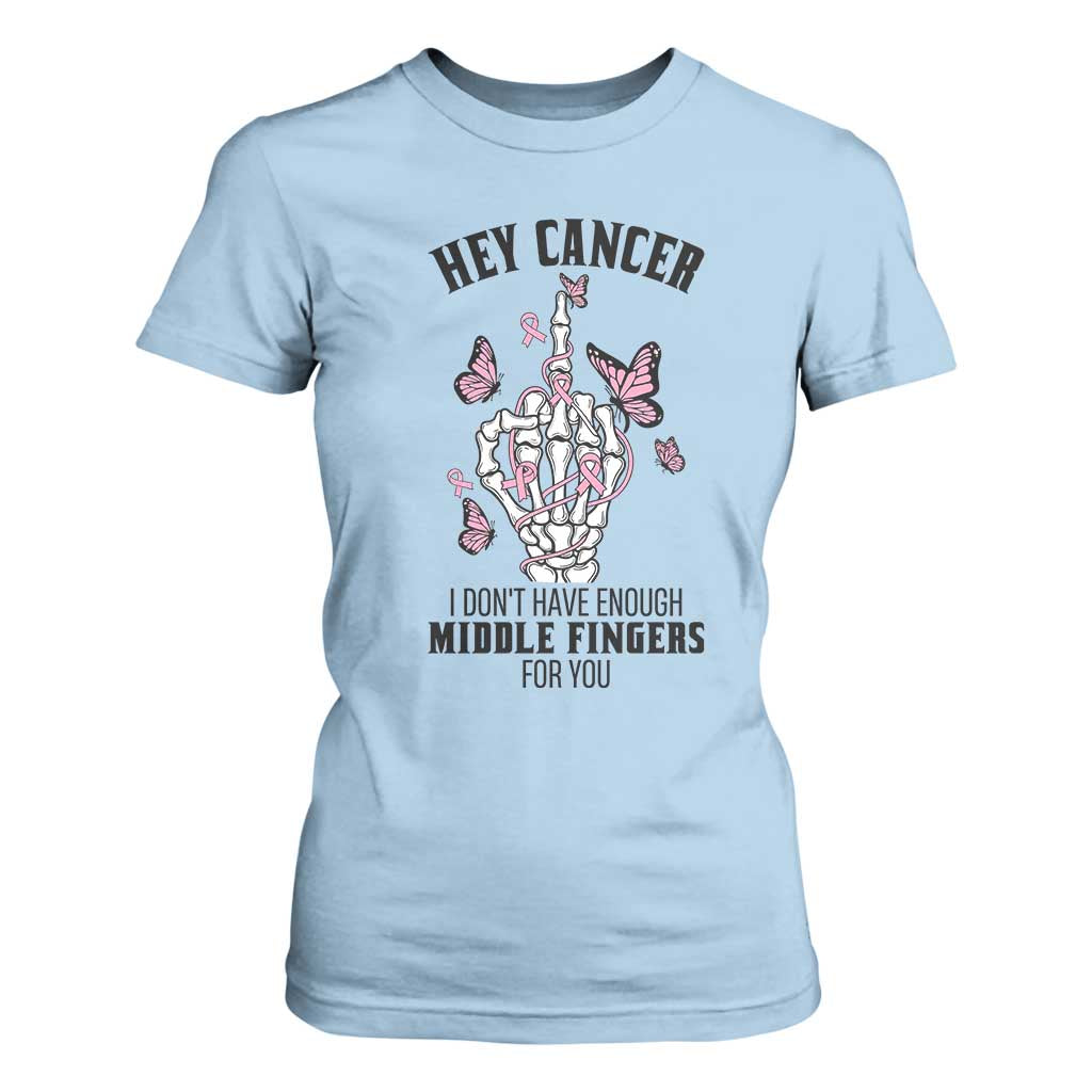 Breast Cancer Warrior Support T Shirt For Women I Dont Have Enough Middle Fingers Pink Ribbon Skeleton