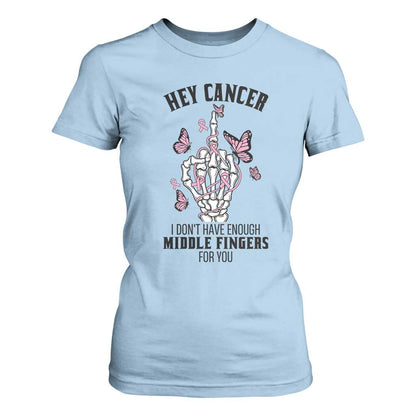 Breast Cancer Warrior Support T Shirt For Women I Dont Have Enough Middle Fingers Pink Ribbon Skeleton